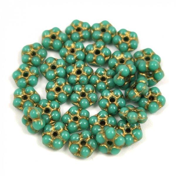 Cseh préselt virág gyöngy - Turquoise Green Gold - 5mm