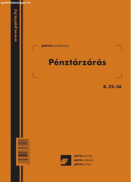 Pénztárzárás 25x2+2 lapos tömb A/5 álló B.22-26/V