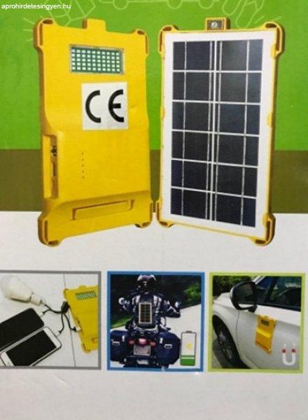 Hordozható napelemes töltő beépített LED fényvetővel