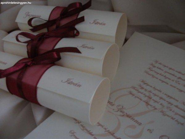 00008 - Tekercses esküvői meghívók gyöngyházfényű papíron