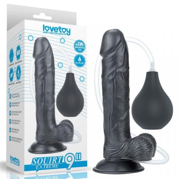 Lovetoy 9'' Squirt Extreme Black Dildo Tapadókorongos dildo