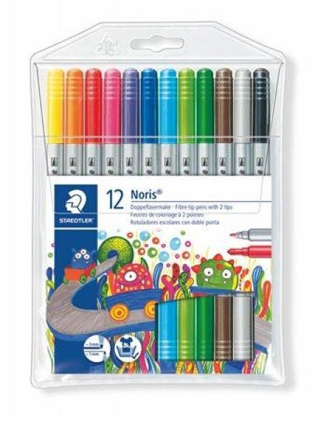 Filctoll készlet, 1-3 mm, kétvégű, kimosható, Staedtler Noris 320, 12
szín/készlet