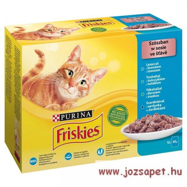 Friskies Cat alutasak 12x85g Szószban
Lazaccal/Tonhallal/Szardíniával/Tőkehallal