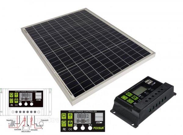 12V 50 Watt napelemes töltő szett töltésvezérlővel Poly Solar
MP-50W-30/10A-PWM