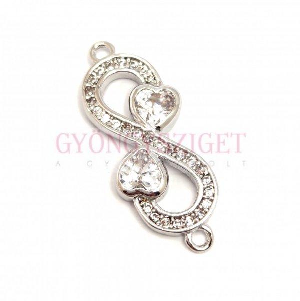 Köztes elem - Infinity Hearts - platina színű - cirkóniás - 23mm