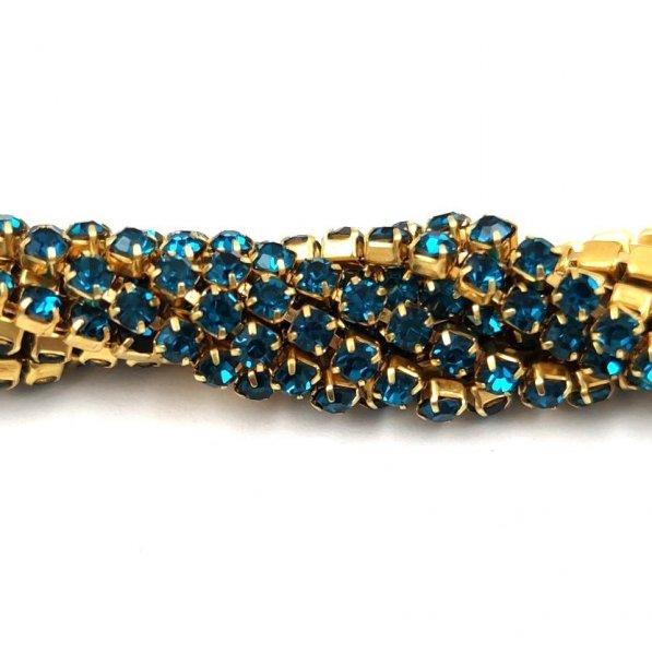 Strasszlánc - arany színű foglalat - Capri Blue strassz - ss6 - 2mm