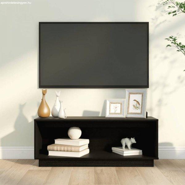 Fekete tömör fenyőfa tv-szekrény 90x35x35 cm