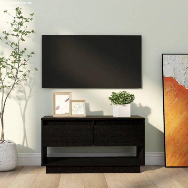 Fekete tömör fenyőfa tv-szekrény 74 x 34 x 40 cm