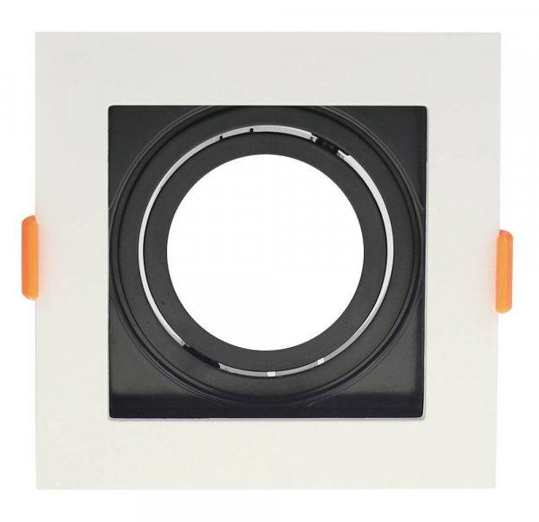Beépíthető spot keret, négyzetes, GU10-es foglalat, fehér-fekete belső,
MAX 35W, IP20, 102x102x42 mm