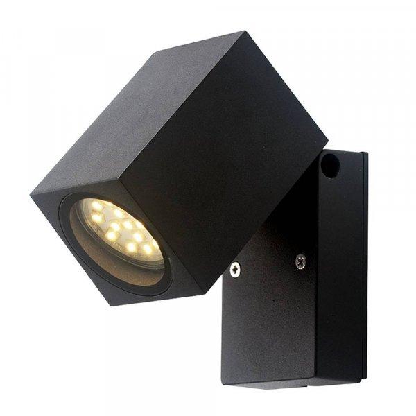 Fekete fali lámpa, billenthető, alumínium, GU10-es foglalattal, 230V, IP44