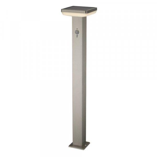 LED napelemes álló kerti világítás,négyzet alakú, beépített PIR
szenzor, alumínium, 4,4W, 600lm; 3000K, 800mm; IP44