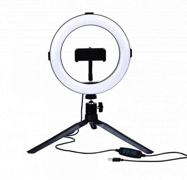 CCT szelfi körlámpa, 10W, 5V, fényerőszabályozható, USB kábel tartozék,
120º; 800lm