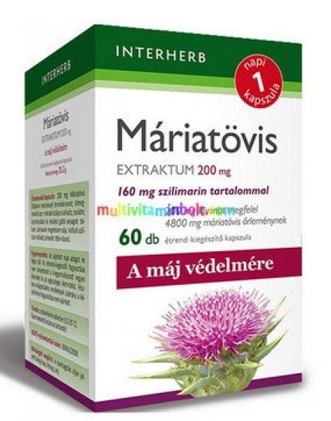 Napi1 Máriatövis Extraktum 200 mg, 60 db kapszula, 160 mg szilimarin, máj
védelme, 2 havi adag - Interherb