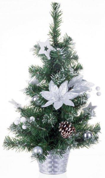 Karácsonyfa MagicHome Karácsony, feldíszítet, ezüst, virág, 50 cm