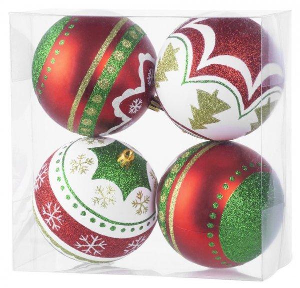 Gömbök MagicHome Karácsony, piros-zöld, ornamensel, karácsonyfára, 10 cm