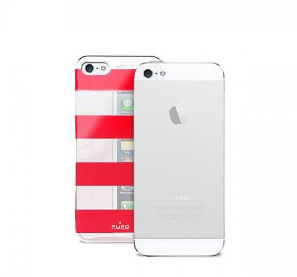 PURO iPhone SE / 5 / 5s okostelefon tok, csíkos, ezüst/piros