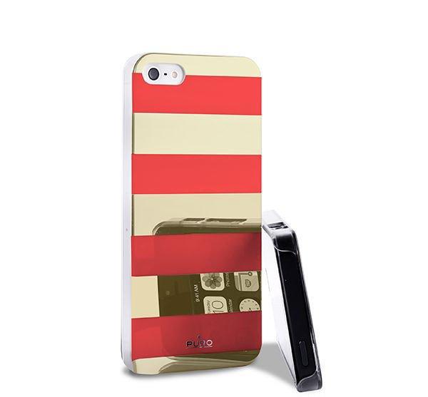 PURO iPhone SE / 5 / 5s okostelefon tok, csíkos, arany/korall