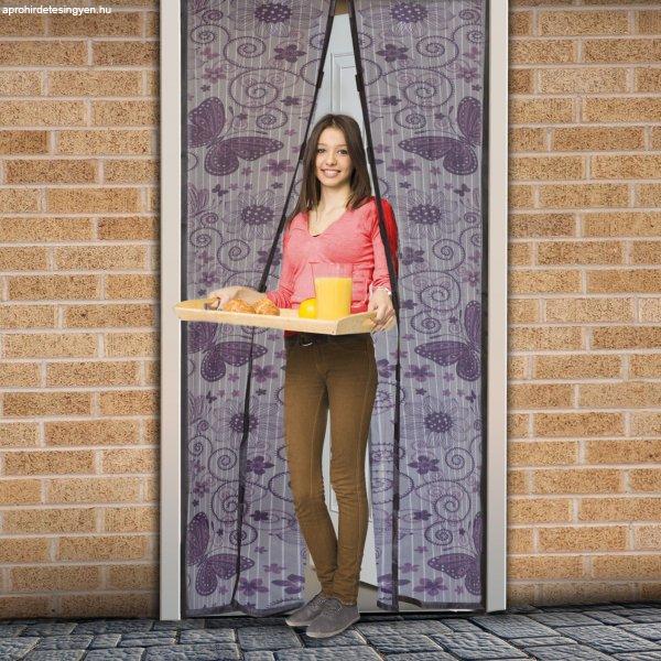 Mosható szúnyogháló függöny ajtóra, mágnessel záródó, 100 x 210 cm
(mágneses szúnyogháló), lila pillangós mintával