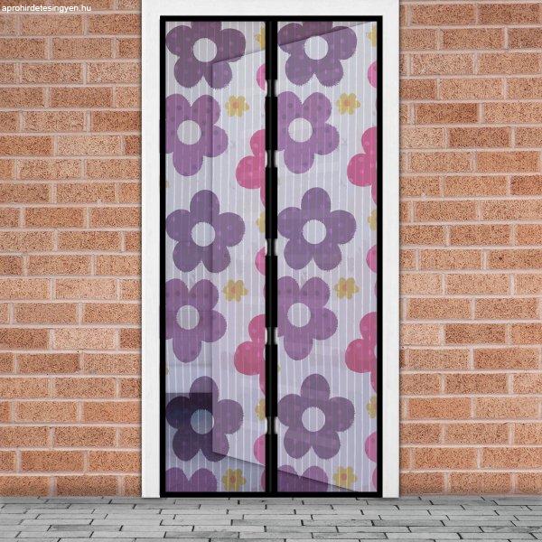 Mosható szúnyogháló függöny ajtóra, mágnessel záródó, 100 x 210 cm
(mágneses szúnyogháló), lila virág mintás