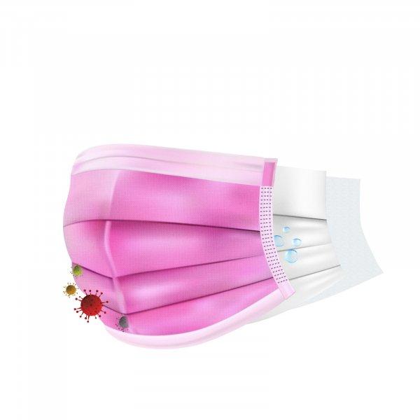  3 rétegű egészségügyi szájmaszk, rózsaszín, 10 db / csomag 