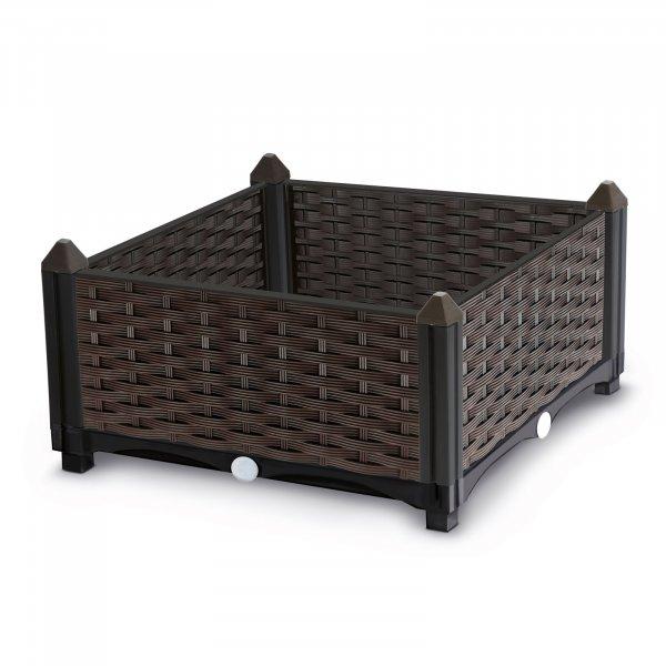 Műanyag virágosláda, tetszés szerint variálható, rattan hatású,
sötétbarna, 39 x 39 x 22 cm (11535)