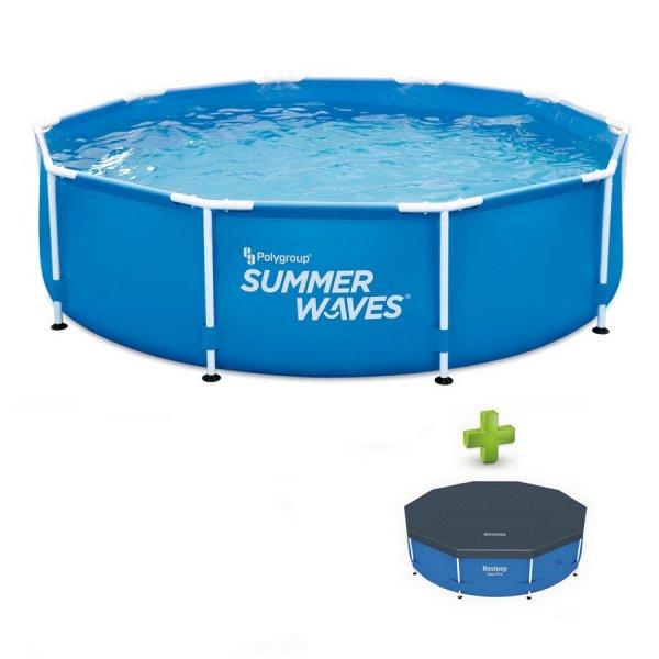Summer Waves Polygroup Fémvázas kerti medence papírszűrős vízforgatóval
és védőtakaróval, kék, 305 x 76 cm (SW MF305x76FPI)