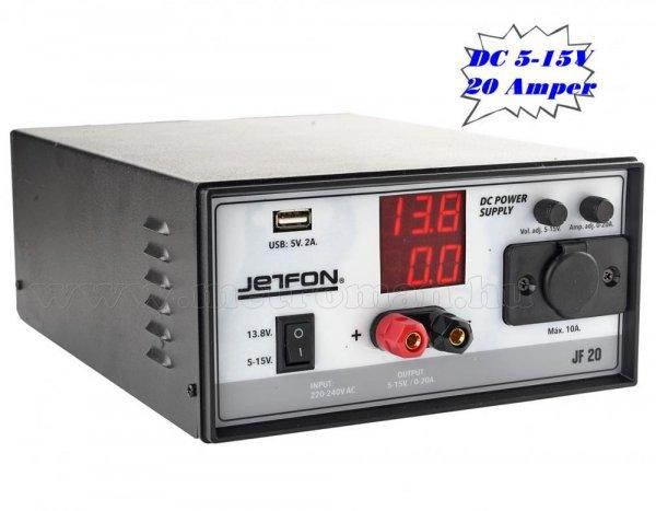 Univerzális szabályozható Szerviz és Labor tápegység 5-15 Volt 20 Amper
Jetfon JF-20 