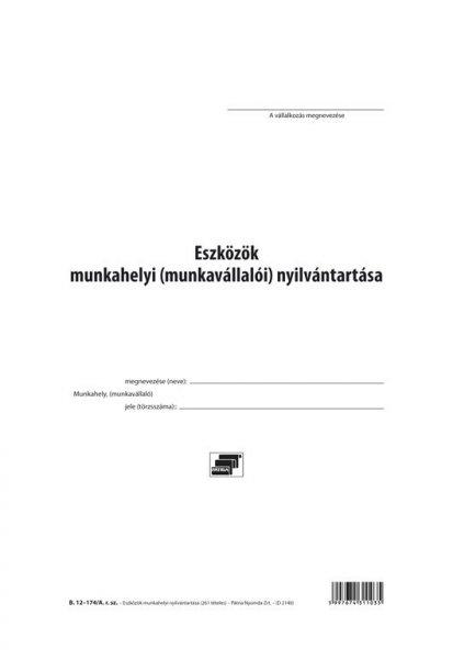Eszközök munkahelyi nyilvántartása 261 tételes A/4 álló B.12-174/A