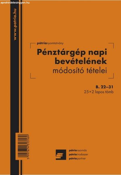 Pénztárgép napi bevételének módosító tételei 25x2 lapos tömb A/5
álló B.22-31