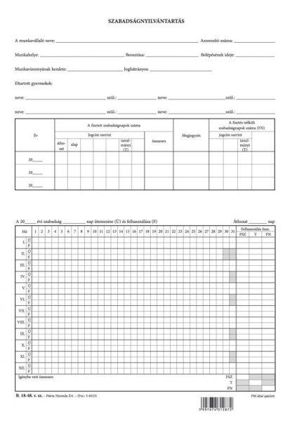 Szabadságnyilvántartás szabadlap A/4 álló B.18-48