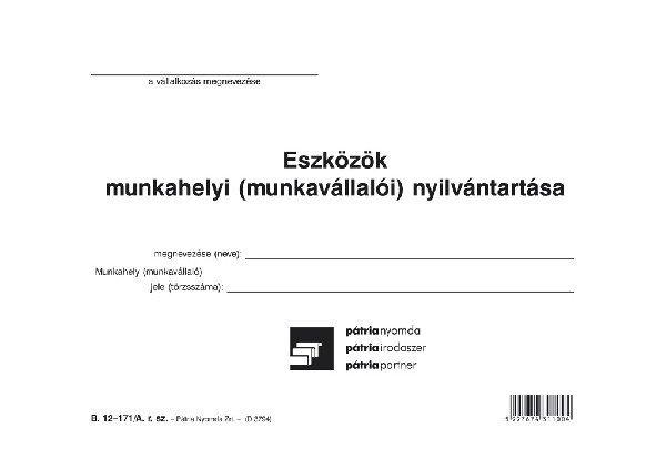 Eszközök munkahelyi nyilvántartása 67 tételes A/5 fekvő B.12-171/A
