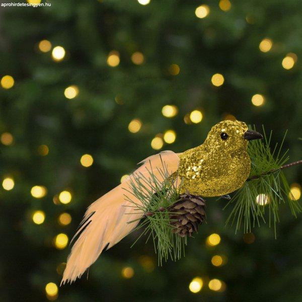 Karácsonyi dísz - csipeszes - glitteres madár - arany - 2 db / csomag 58643B