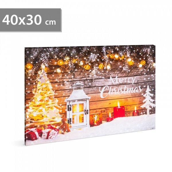 Karácsonyi LED-es hangulatkép - fali akasztóval, 2 x AA, 40 x 30 cm 58458