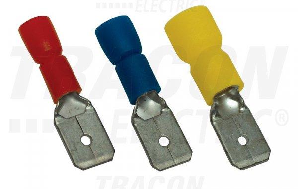 Szigetelt rátolható csatlakozó csap 6,3×0,8mm, 1,5mm2, sárgaréz, piros