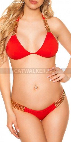  Lánccal díszített piros bikini S-L méret 