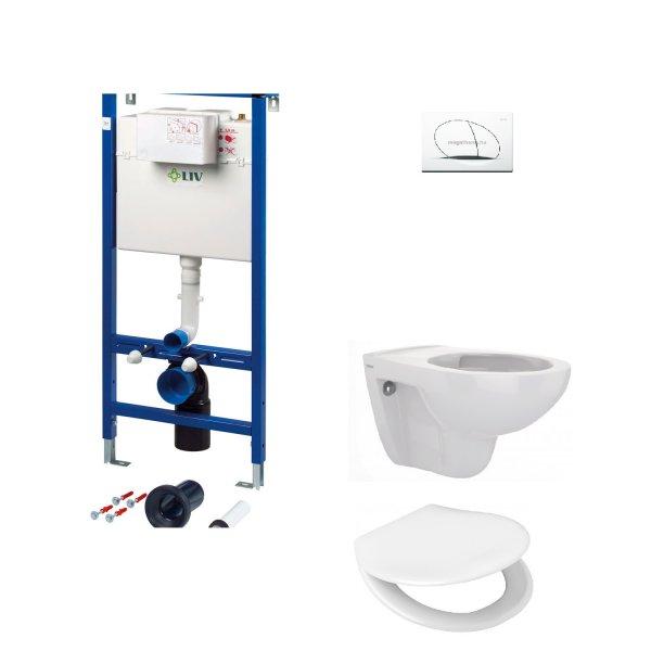 LIV fali WC SZETT (LIV-FIX 9012 (333006) szerelőelem + Selenite-Eco fehér
nyomólap + Sydney perem nélküli fali WC (9100901726) + Capella WC ülőke