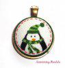 Textil gomb ékszer, Medál- Karácsonyi Pingvin