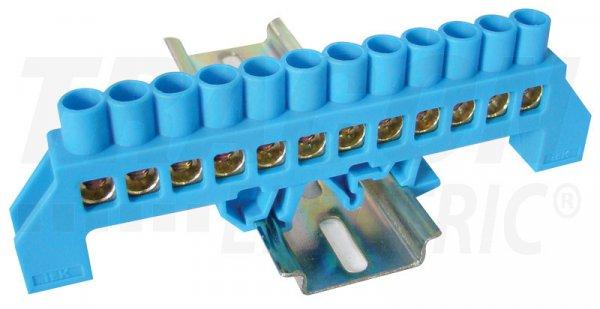 Szigetelt földelősín (N/PE), kék 230/400VAC, 100A, 8×12mm, 12P, IP20