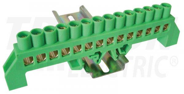 Szigetelt földelősín (N/PE), zöld 230/400VAC, 100A, 8×12mm, 14P, IP20