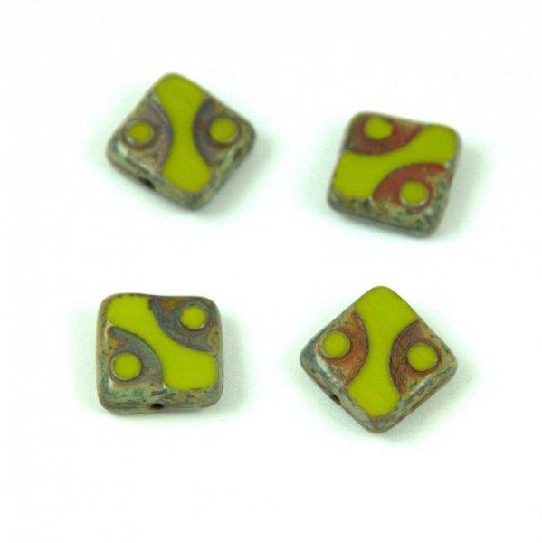 Cseh table cut gyöngy - hosszában fúrt pöttyös négyzet - 53400-86800 -
Olive Picasso- 10x10mm