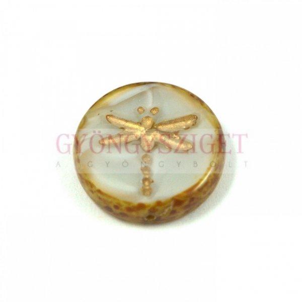Cseh table cut gyöngy - hosszában fúrt kerek szitakötő mintás - opal
alabaster blend - 17 mm - 06007-86800-54302