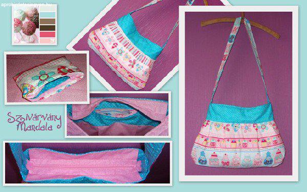 4. Táska - muffinos, kék, rózsaszín + pénztárca , Textil tás
