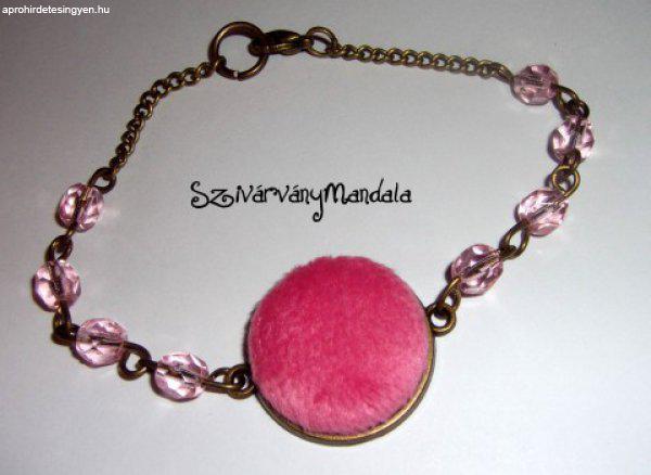 Pink rózsaszín - Puhaság -- Textil gomb ékszer  - karkötő