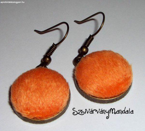NarancsSárga - Puhaság -- Textil gomb ékszer  - fülbevaló