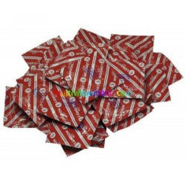 LONDON Condoms Rot Strawberry, epres, piros, 100 db óvszer, normál méret,
síkosított, Durex minőségű, 56x185 mm