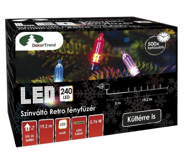 Design Dekor KDP 246 Kültéri 240 LED-es színváltós RETRO fényfüzér, 19,2
m hosszú, zöld színű kábellel, színes (multi) világítással