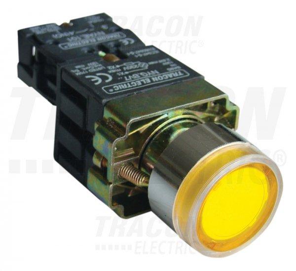 Tok.világító nyomógomb, fémalap,előtét,sárga,glim,izzó nélk. 1×NO,
3A/230V AC, 130V, IP44