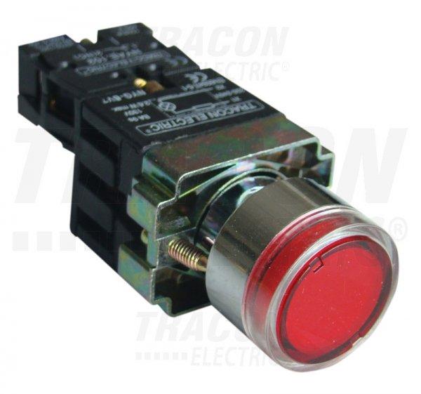 Tok.világító nyomógomb, fémalap,előtét,piros,glim,izzó nélk. 1×NC,
3A/230V AC, 130V, IP44