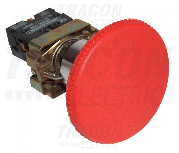 Tokozott gombafejű vészgomb, fémalapra szerelt, piros 1×NC, 3A/400V AC,
IP44, d=40mm
