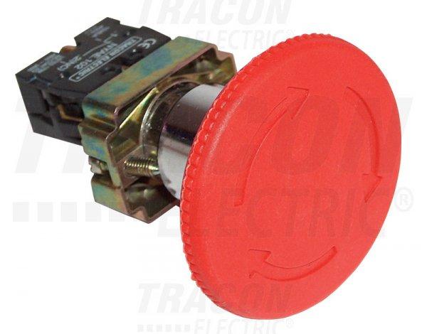Tokozott reteszelt gombafejű vészgomb, piros, elfordítással 1×NC, 3A/400V
AC, IP44, d=30mm